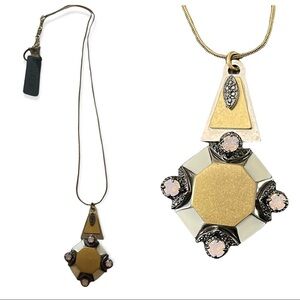 J.Crew Pendant Necklace Modernist Brushed Gold and Silver‎ Tone Vintage Look